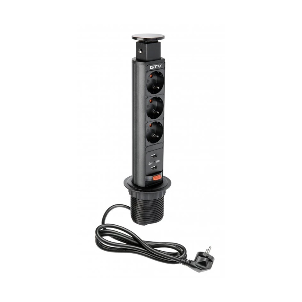 Elektrische Kolom 60mm 3st 230V Stopcontact 2st USB – Zwart