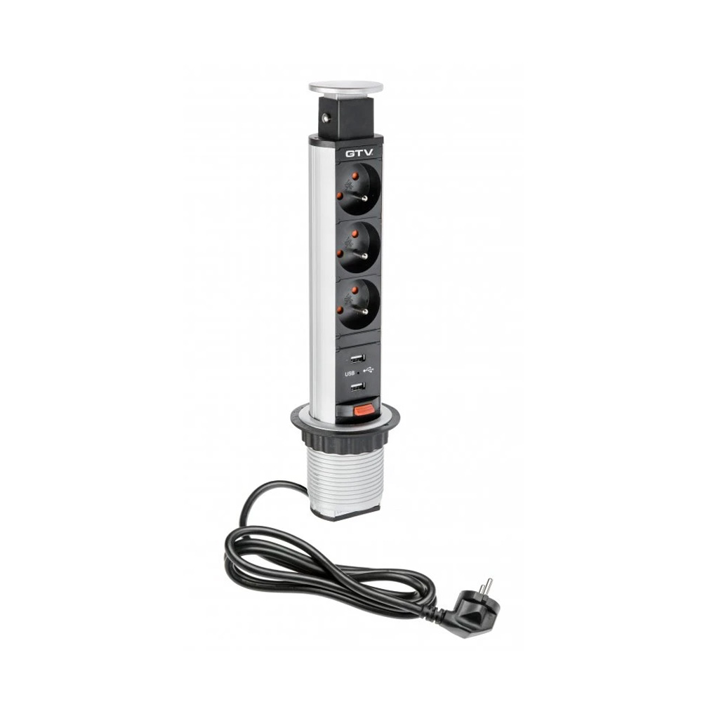 Elektrische Kolom 60mm 3st 230V Stopcontact 2st USB – Zilver