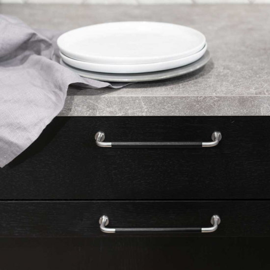 Handgreep Lounge - 160mm - RVS/Zwart Leer