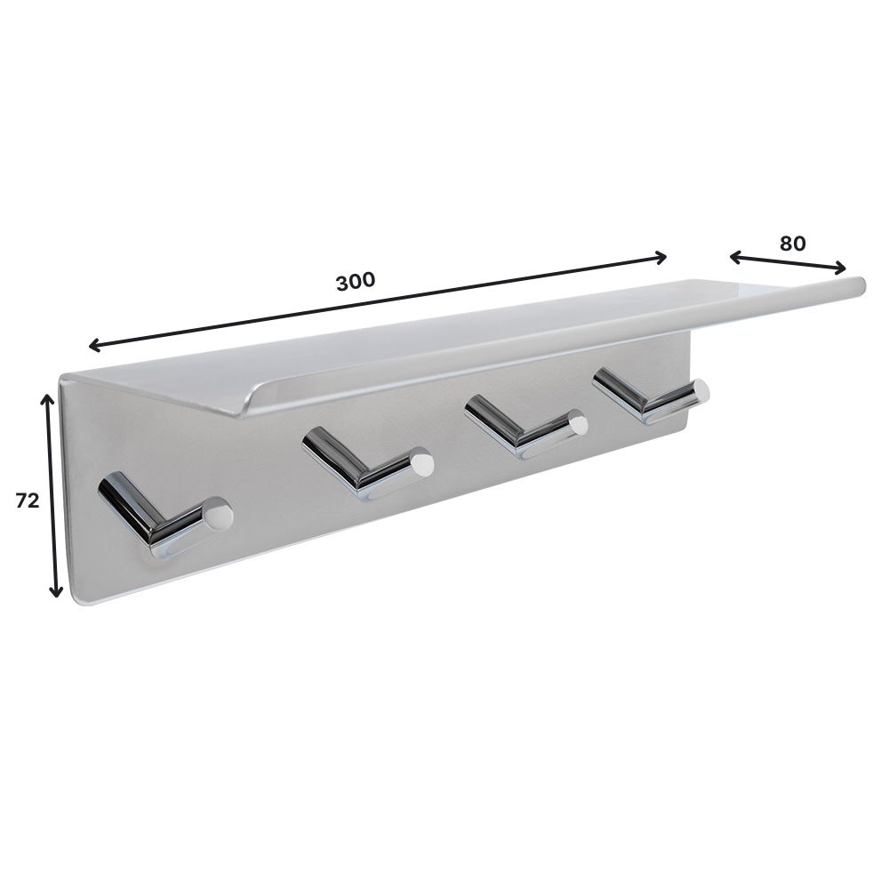 Badkamerplank Met Haakstrip Base - Chroom