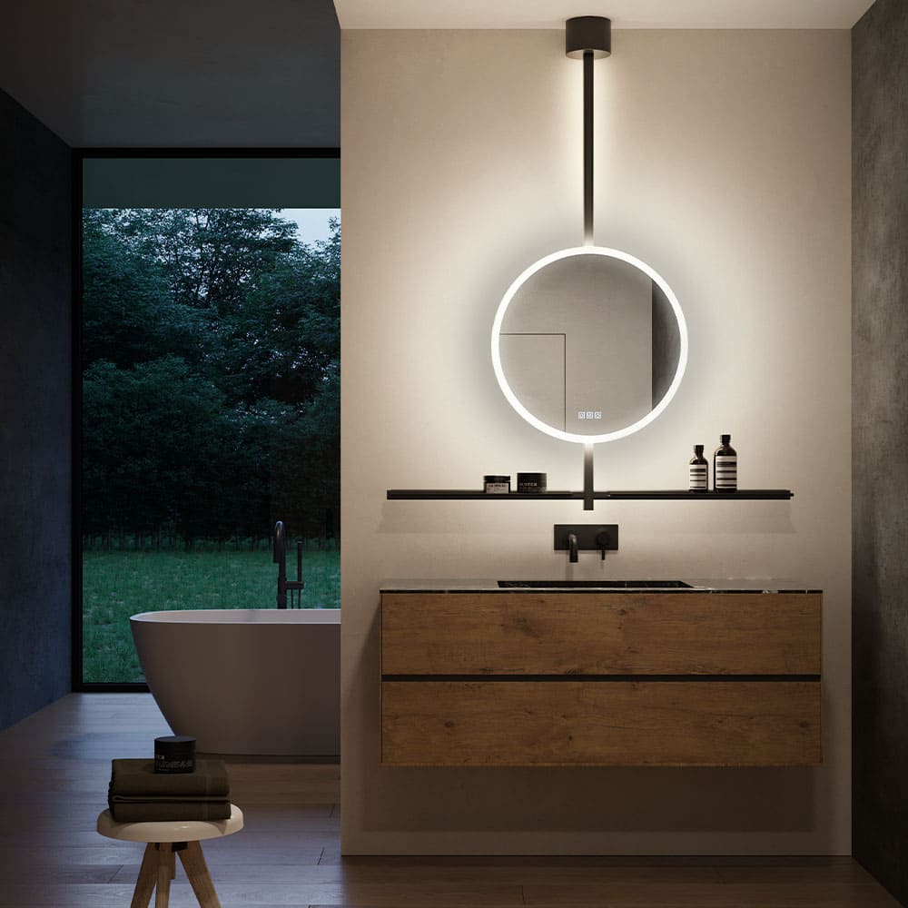 Badkamerspiegel IO met verlichting & plank - Zwart