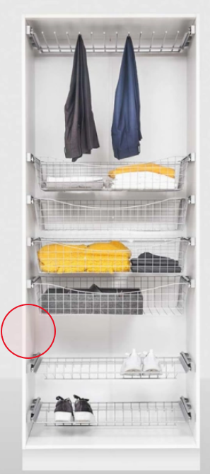 Kast met gemarkeerd frame: hier meet je de dikte om 16 of 19 mm rolrails te kiezen