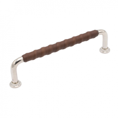 Handgreep 1353 - 128mm - Vernikkeld/Bruin Leer in de groep Handgreep / Kleur/Materiaal / Leer bij Beslag Online (330725-11)