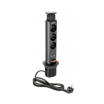 Elektrische Kolom 60mm 3st 230V Stopcontact 2st USB – Zwart