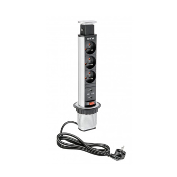 Elektrische Kolom 60mm 3st 230V Stopcontact 2st USB – Zilver