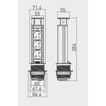 Elektrische Kolom 60mm 3st 230V EU Stopcontact – Zilver