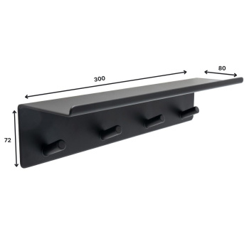 Badkamerplank Met Haakstrip Base - Mat Zwart