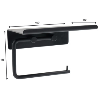 Base Toiletrolhouder Met Plank - Mat Zwart